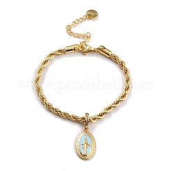 Lega smaltata ovale con bracciali con ciondoli vergine maria&nbsp;BJEW-L652-19-G