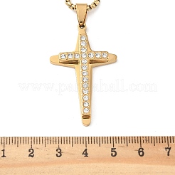 Colliers avec pendentif en croix religieuse en acier inoxydable 201 avec strass en cristal&nbsp;LS-NJEW-H065-11G