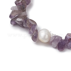 Braccialetti elastici con scaglie di ametista naturale per donna&nbsp;BJEW-JB11343-05