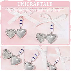 2 pieza de medallón de acero inoxidable 316 con forma de corazón para decoración de ramo de boda&nbsp;HJEW-UN00043