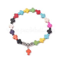 Bracelets à breloques en perles croisées turquoise synthétique&nbsp;BJEW-JB12292-01