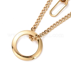 Placcatura sotto vuoto pvd acciaio inossidabile 304 doppie catene collana multistrato con ciondolo ad anello per donna&nbsp;STAS-E155-17G