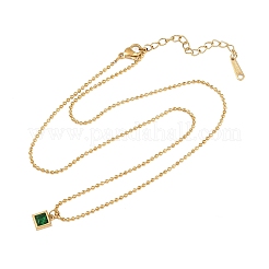 Collane con catena a sfere con pendente in acciaio inossidabile 304 e zirconi cubici verdi per donna&nbsp;NJEW-B083-02G-02