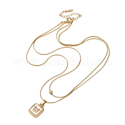 Colliers à double rangée en acier inoxydable 304 avec pendentif carré en coquillage blanc naturel&nbsp;NJEW-K300-06A-G
