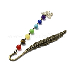 Marcador con colgante de esmalte de aleación de mariposa con cuenta de piedras preciosas de chakra&nbsp;AJEW-JK00253-04