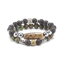 2 pz 2 braccialetti di perline di mala in stile con perline dzi di agata tibetana&nbsp;BJEW-JB08020