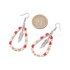 Orecchini a cerchio con perline di vetro e acciaio inossidabile 304 per donna&nbsp;EJEW-MZ00397-02