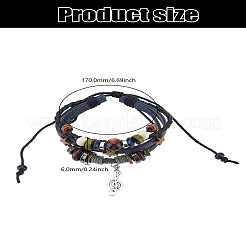 Bracelet multibrins tressé en cuir avec breloques en alliage en forme de note de musique&nbsp;MUSI-LP0001-01B