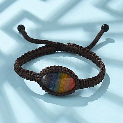 Pulseras ajustables de cuentas trenzadas con piedras preciosas naturales y chakras ovalados&nbsp;BJEW-H626-02-06