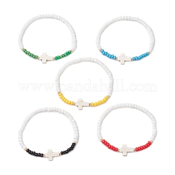 5 bracciale elastico con perline di vetro e turchese sintetico in 5 colori per uomo e donna&nbsp;BJEW-MZ00224