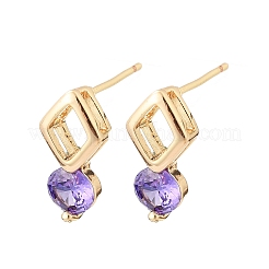 Orecchini a bottone in ottone con micro pavé di zirconi cubici&nbsp;EJEW-G428-20G-03