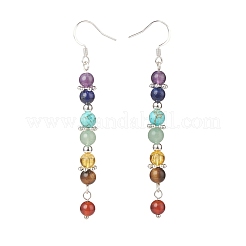 Pendientes colgantes largos con cuentas de piedras preciosas mixtas naturales y sintéticas con tema de chakra&nbsp;EJEW-TA00111