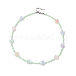Collane di fiori con perline di semi in acrilico e vetro per donne&nbsp;NJEW-JN05291-02