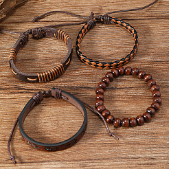 4 pz 4 stili set di braccialetti intrecciati in similpelle PU&nbsp;BJEW-CL0001-13C
