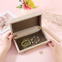 1 caja de almacenamiento de joyas de madera recubierta de cuero sintético con accesorios de hierro en tono dorado.&nbsp;CON-CN0001-24