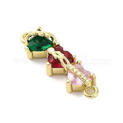 Messing bunt Zirkonia 3 Herz Verbindungsstück Charms&nbsp;KK-D325-02G