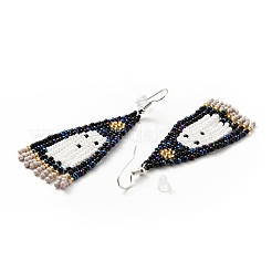 Boucles d'oreilles lustre fantôme tressé en graines de verre&nbsp;EJEW-B012-05