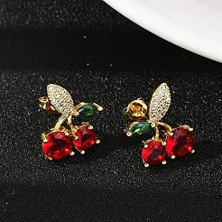 Aretes de latón con circonitas cúbicas pavé para mujer&nbsp;EJEW-A126-03G