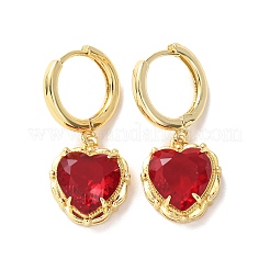 Pendientes de aro de latón y vidrio con forma de corazón para el día de San Valentín&nbsp;EJEW-Z164-23G-01