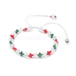 Bracelet de Noël fait main en perles de verre tressées et graines de verre&nbsp;BJEW-MZ00249-03
