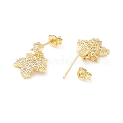 Aretes colgantes de hoja de arce con circonita cúbica transparente&nbsp;EJEW-P196-11G