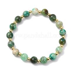 Stretch-Armbänder aus natürlichem grünem Jaspis und Messingperlen für Damen und Herren&nbsp;BJEW-JB13832
