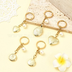 Porte-clés médaillon en laiton avec pendentif en perle acrylique&nbsp;KEYC-YW00275-01