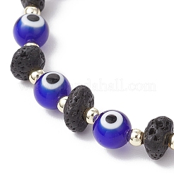 Braccialetti elastici in pietra lavica naturale e perline di lampwork fatte a mano&nbsp;BJEW-JB11984-03
