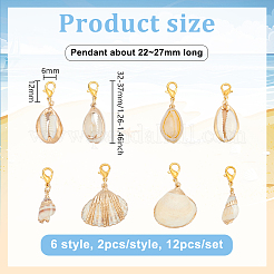 12 pz 6 stili di decorazioni pendenti a conchiglia&nbsp;HJEW-HY00054