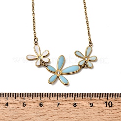 Colliers à pendentif triple fleur en acier inoxydable 304 émail bleu ciel avec strass en cristal pour femmes&nbsp;NJEW-G181-01G