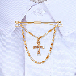1 spilla da colletto con fermacravatta e catene pendenti con strass in ottone a croce&nbsp;AJEW-LP0002-47G