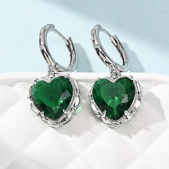 Orecchini a cerchio a forma di cuore in ottone e vetro per San Valentino&nbsp;EJEW-Z164-23P-04