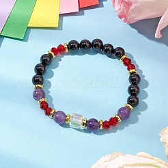 Stretch-Armbänder aus natürlichem Amethyst und natürlichem schwarzen Onyx&nbsp;BJEW-JB11113