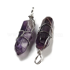 Pendentifs pointus à double borne en améthyste naturelle&nbsp;G-H308-05P-03
