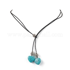 Synthetische türkisfarbene Herz-Lasso-Halskette und Ohrhänger-Sets&nbsp;SJEW-JS01303