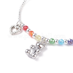 Bracciale con ciondolo orso e cuore aperto con perline tubolari curve da donna&nbsp;BJEW-TA00052