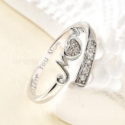 Manschettenringe aus Sterlingsilber mit Zirkonia „Herz“ für Damen&nbsp;RJEW-S631-03P