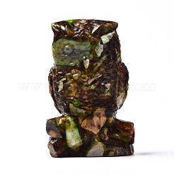 Hibou assemblé en bronzite naturelle et ornement de modèle en jaspe impérial synthétique&nbsp;G-N330-63