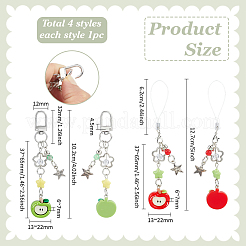 4 stücke 4 arten apple kunststoff & legierung stern polyester anhänger dekorationen&nbsp;AJEW-PH0008-49