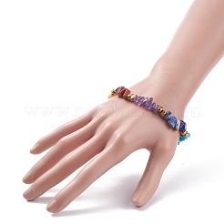 Pulsera elástica con cuentas de chips de piedras preciosas mixtas naturales y sintéticas&nbsp;BJEW-JB08074