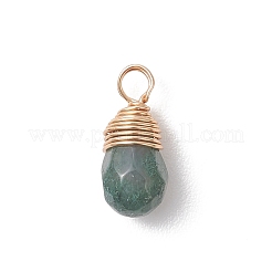 Breloques en forme de larme facettées en agate indienne naturelle enroulées de fil de cuivre&nbsp;PALLOY-JF04948
