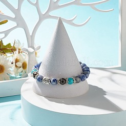 Braccialetto elastico dzi con pietre dure e agata con testa di buddha&nbsp;BJEW-JB07710