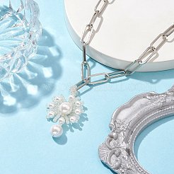 Halsketten mit Anhänger aus Glasperlen und Muschelkernperlen&nbsp;NJEW-JN04740