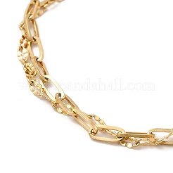 Ionenplattierung (IP) 304 Edelstahl Büroklammer & geriffelte Ketten Doppelschicht mehrsträngiges Armband für Frauen&nbsp;BJEW-G667-12G
