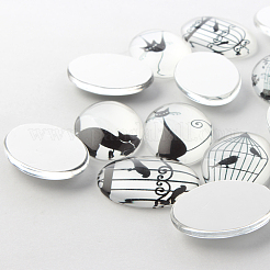 Cabochon di vetro ovale piatto tondo decorazione d'ornamenti tema bianco e nero&nbsp;X-GGLA-A003-13x18-BB