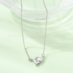 Collane con catena a maglie e ciondolo rettangolare e a cuore in ottone con pavé di zirconi cubici&nbsp;KK-CBAB173-04P-04