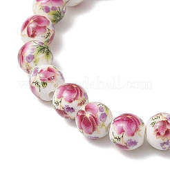Handgefertigte Stretch-Armbänder aus Porzellan-Keramikperlen mit Blumendruck&nbsp;BJEW-JB11910-01