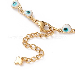 Herz bösen blick 304 edelstahl emaille link ketten armbänder & halsketten schmuck sets&nbsp;SJEW-JS01153