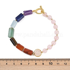 Pulseras de cuentas redondas y prismáticas de cuarzo rosa natural&nbsp;BJEW-G752-01G-04