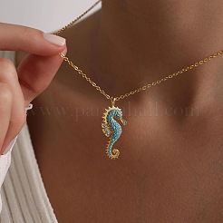 Halskette mit Anhänger in Form eines Seepferdchens aus aquamarinblauem Strass&nbsp;WGFC42F-01